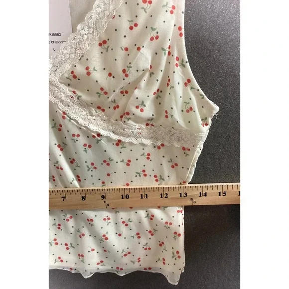 Coquette Cherry Lace Trim Romantic Camisole Cottagecore Soft Girl Top NWT Size L - Picture 9 of 11